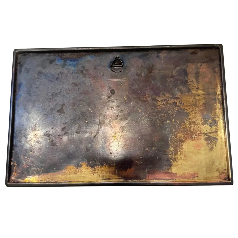 Vintage Egyptian Pyramid Sphinx Copper Color Art Etched Metal scratched Patinaed